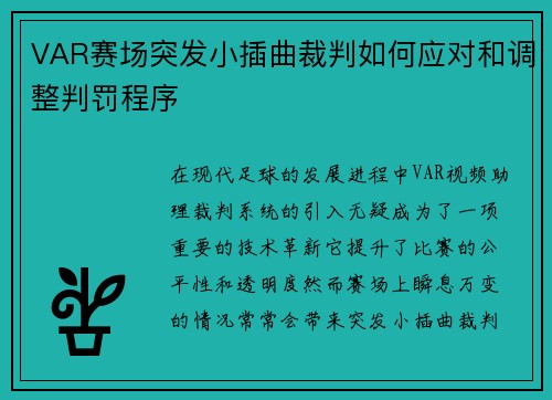 VAR赛场突发小插曲裁判如何应对和调整判罚程序 VAR赛场突发小插曲裁判如何应对和调整判罚程序