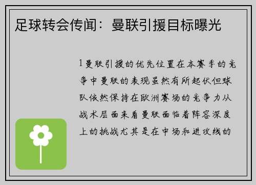 足球转会传闻：曼联引援目标曝光